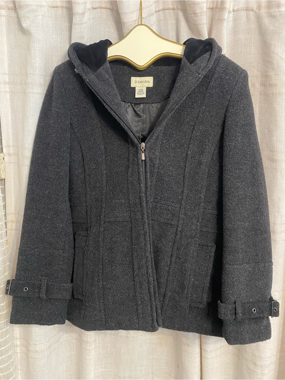 St. John's Bay Charcoal Gray Hooded Wool Cashmere Coat - L